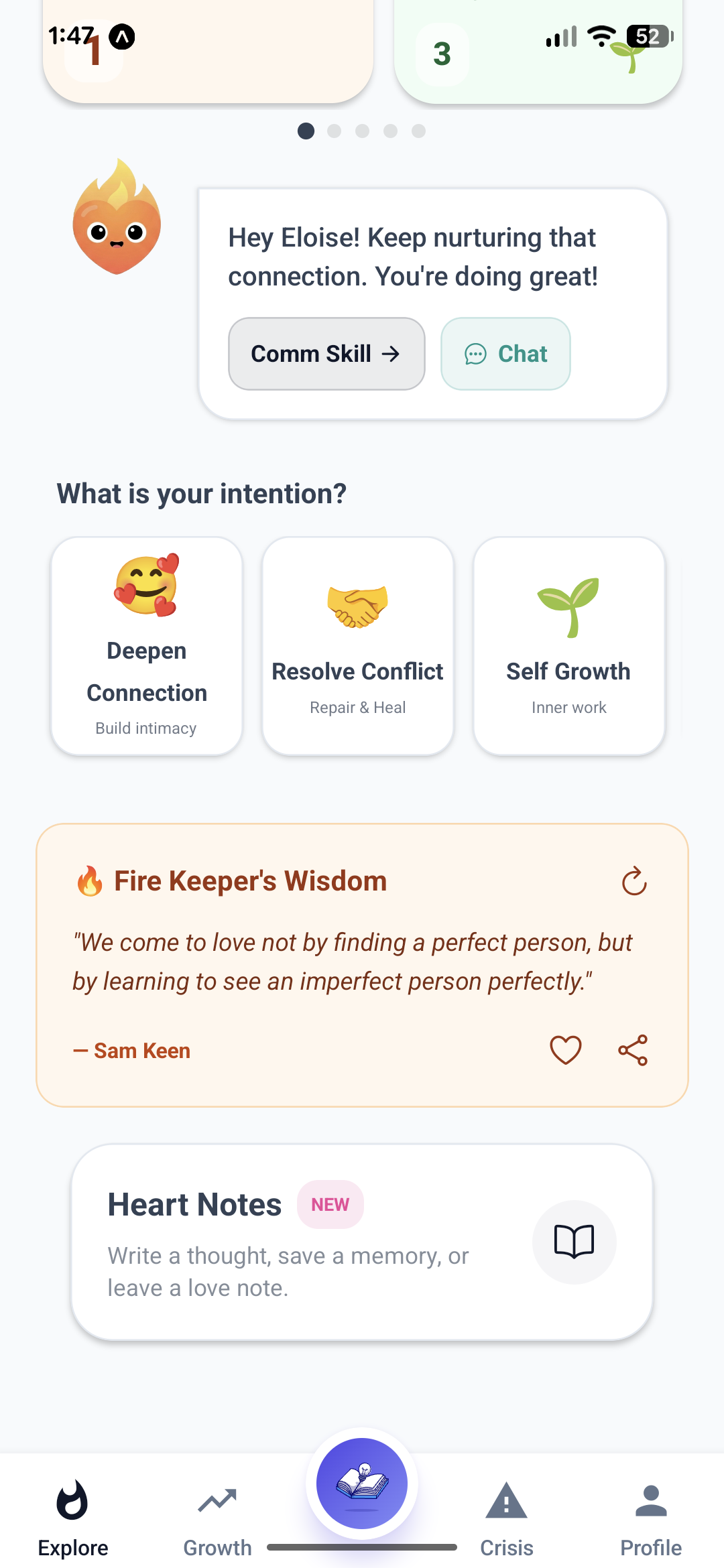 A screenshot of the Twindle app showing the conversation analysis feature.