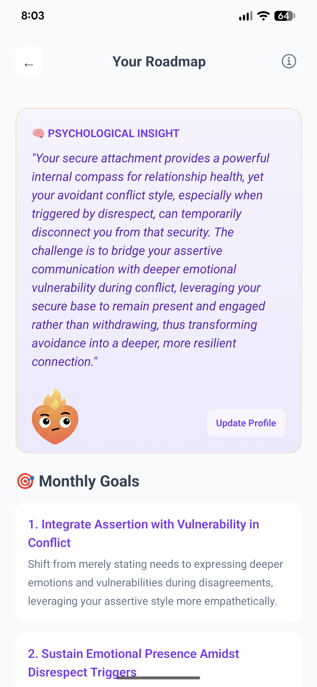 A screenshot of the Twindle app showing the weekly check-in prompts.